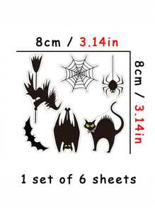 Conjunto De Pegatinas Para Espejo Retrovisor De Coche De Halloween Con Murciélago, Araña, Bruja, 6 Piezas - Negro - Ver 2