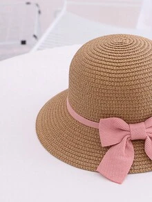 1頂新款夏季女孩遮陽帽,可愛的蝴蝶結,公主風格,適用於海灘和日常穿著 - 棕色 - 查看 4