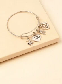 1pc Adjustable Heart Shaped Bangle, Personalized Creative Jewelry Gift For Dancer - Silver - View 2