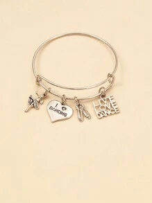 1pc Adjustable Heart Shaped Bangle, Personalized Creative Jewelry Gift For Dancer - Silver - View 1