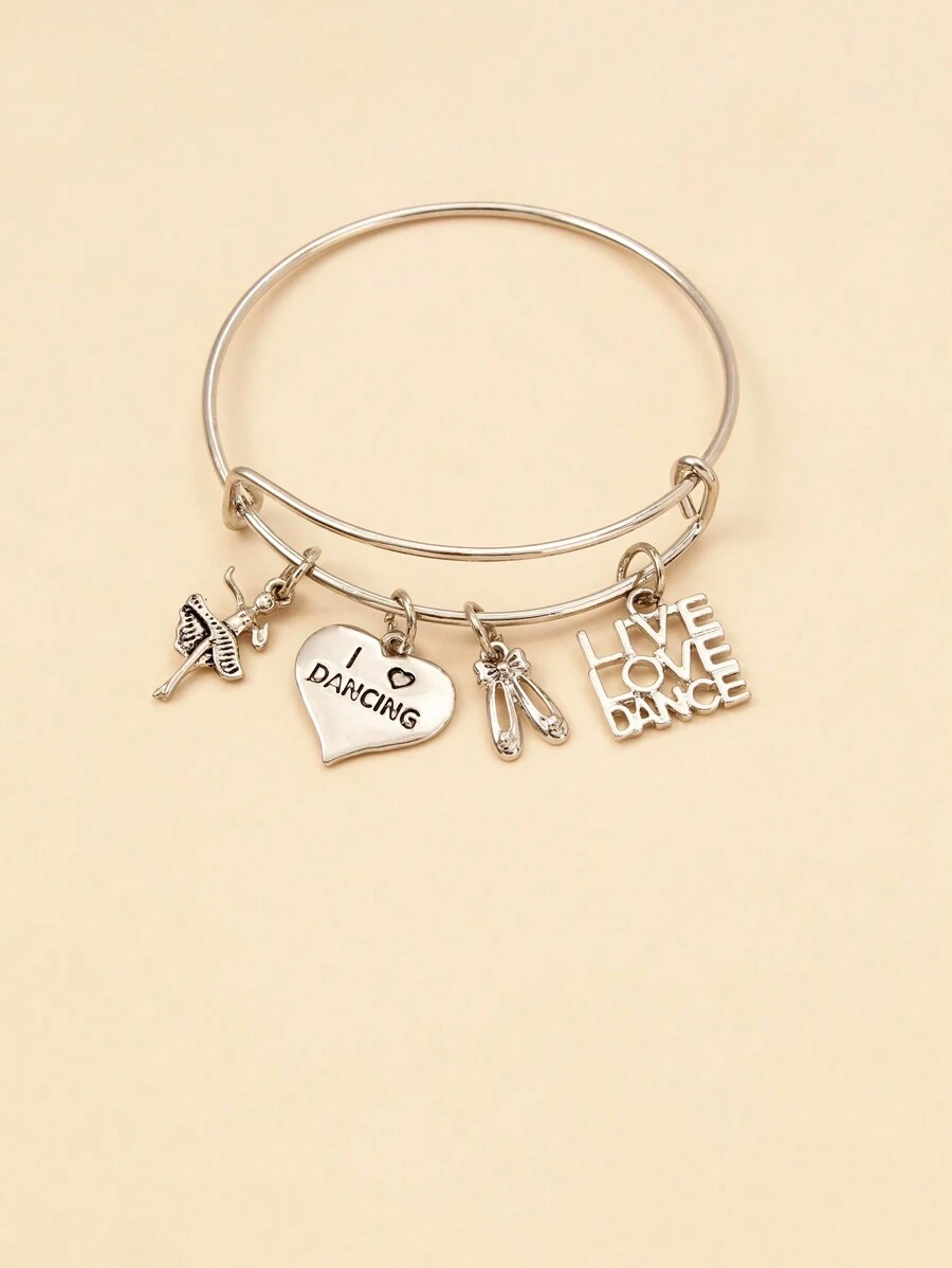 1pc Adjustable Heart Shaped Bangle, Personalized Creative Jewelry Gift For Dancer - Silver - View 1