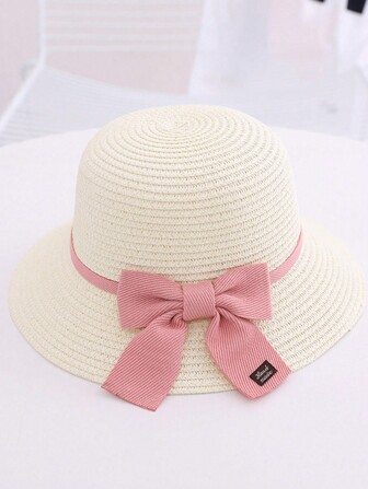 1 pièce Chapeau de soleil avec gros nœud mignon pour fille, nouveau chapeau de plage mode été pour protection solaire, style princesse pour un port quotidien