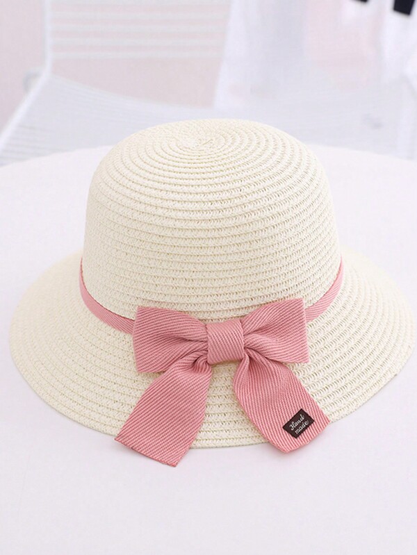 1pc Girls Cute Big Bow Sunhat, Summer New Fashionable Sun Protection Beach Hat, Princess Style For Everyday Wear