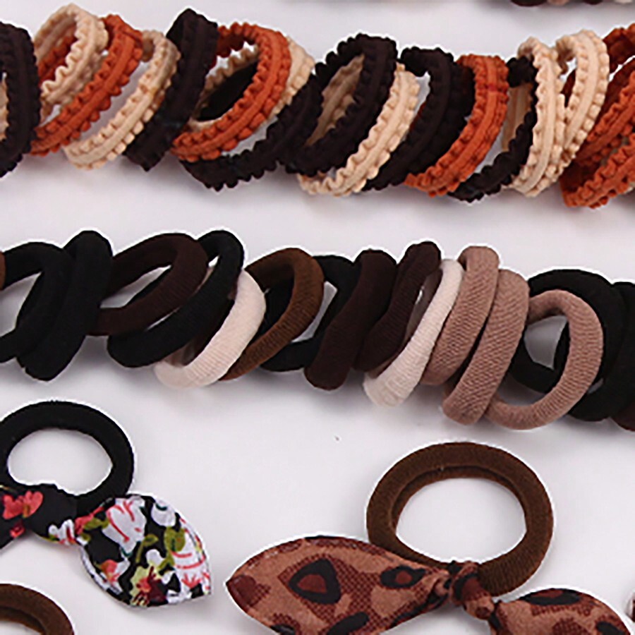 160pcs Girls' Coffee Color Nondamaging Elastic Hair Ties Hair Bands