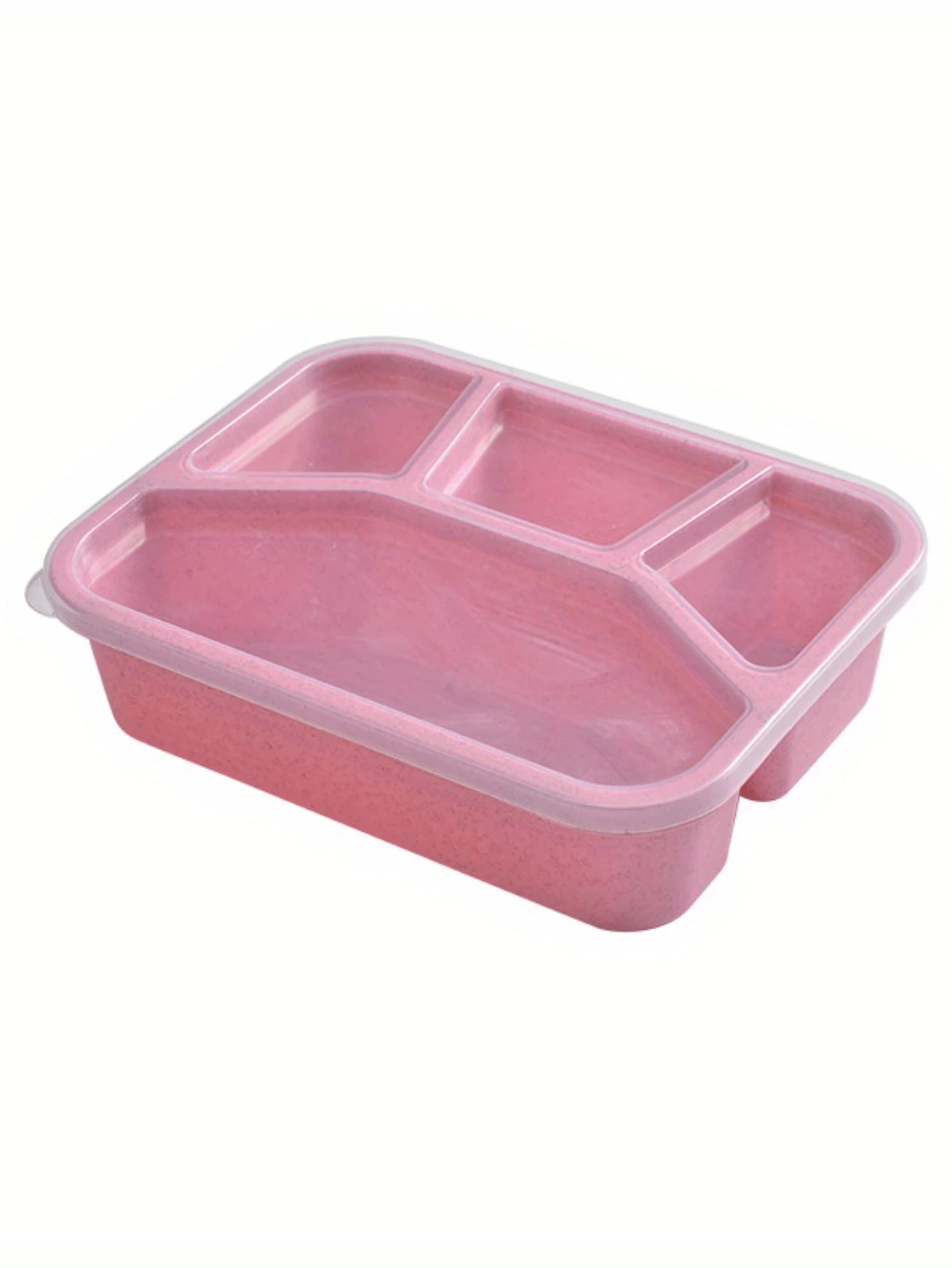 4 Grids Bento Box Student Meal Box, Microwave Heating Divided Grids with Lid Square Divided Grids Office Workers Fast Food Box - Pink - View 1