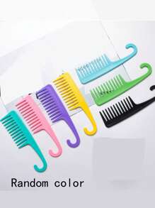 1pc Wide Tooth Curved Hook Comb, Random Color, Plastic Large Tooth Comb With Hook For Big Wavy, Curly Hair And Perm - Multicolor - View 11