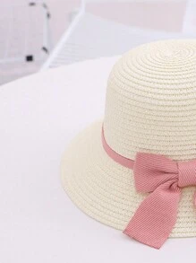 1pc Girls Cute Big Bow Sunhat, Summer New Fashionable Sun Protection Beach Hat, Princess Style For Everyday Wear