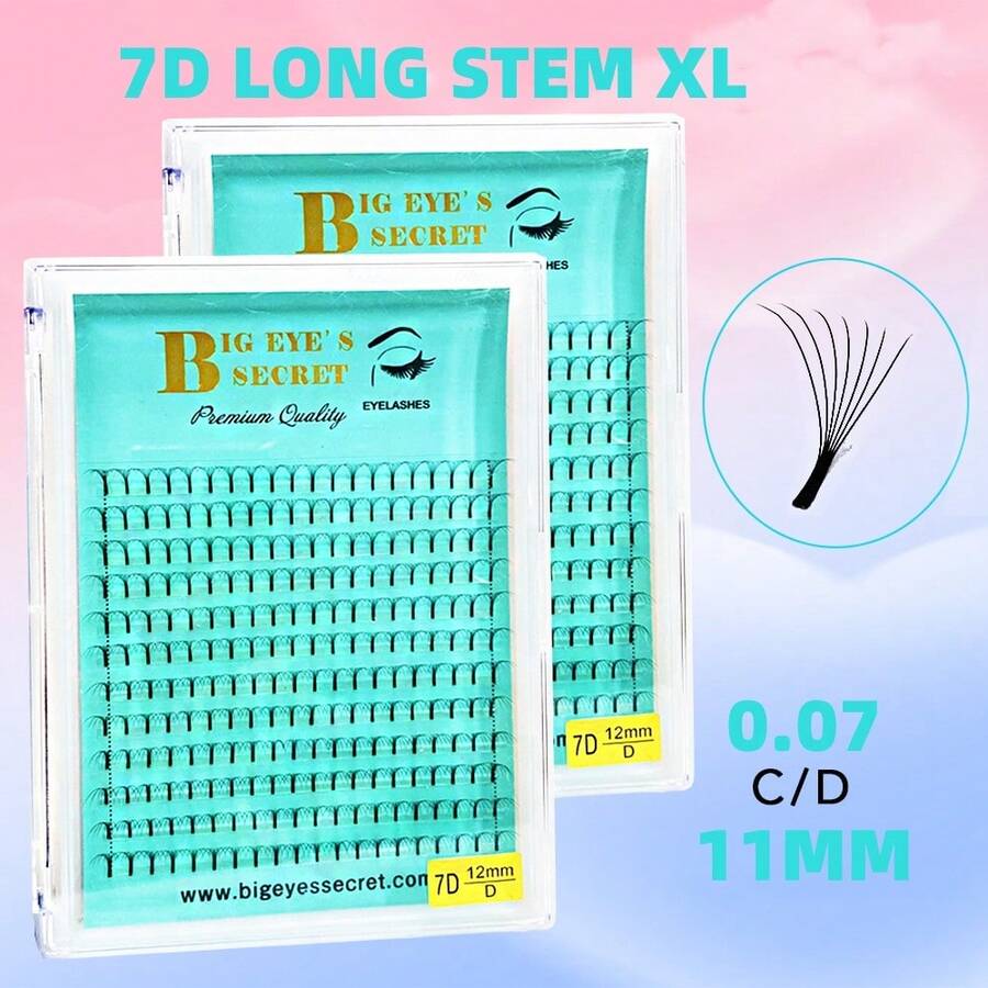 11mm 1 Tray 480 Clusters Premade Russian Volume Fans7D Eyelashes Long Stem C/D Single Length Lash Pre made Eyelash Extensions Supplies - Black - View 1