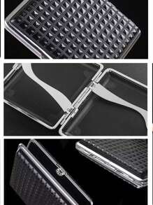 1pc Men's Grid Texture Pattern Black Plastic Cigarette Case, 20 Pcs Capacity, With Humidity&pressure Resistance, Personalized Portable Storage Case, And Metallic Cigarette Clip - Black - View 3