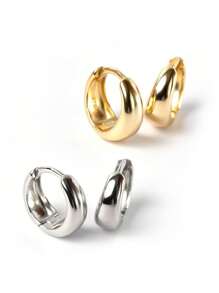 1 Pair 18K Gold Plated S925 Sterling Silver Thick Small Huggie Hoop Earrings for Women Girls, Chunky Gold Hoop Earrings for Party Daily Birthday, Hypoallergenic Copper Lightweight Jewelry Gift for Friends