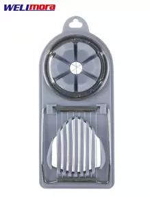 Cortador De Huevos 2 En 1 - Prensa De Frutas Verduras Vegetales Y Embutidos Pequeños - Acero Inoxidable Compatible Con Lavavajillas - Gris Claro - Ver 2