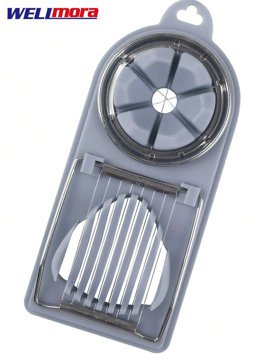 Cortador De Huevos 2 En 1 - Prensa De Frutas Verduras Vegetales Y Embutidos Pequeños - Acero Inoxidable Compatible Con Lavavajillas - Gris Claro - Ver 1