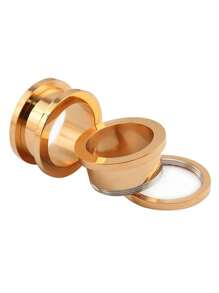 1對朋克風格不鏽鋼金色車輪耳夾和隧道插頭耳環套裝,適合男性日常佩戴