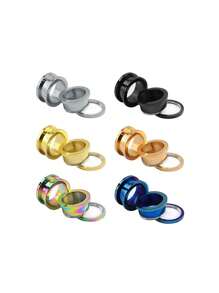 1對朋克風格不鏽鋼金色車輪耳夾和隧道插頭耳環套裝,適合男性日常佩戴