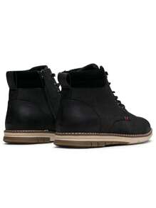 SHOESMALL Men's Fashion Waterproof Motorcycle Black Boots Zipper Casual Boots Chukka PU Leather Black Boots - BMY8035A-黑色 - 查看 6