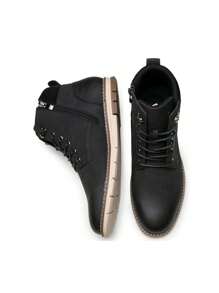 SHOESMALL Men's Fashion Waterproof Motorcycle Black Boots Zipper Casual Boots Chukka PU Leather Black Boots - BMY8035A-黑色 - 查看 7