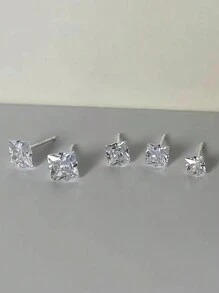 BALMORA 1 对 925 纯银迷你方形 Cz 耳钉，韩式全铺镶水钻装饰 3 毫米 - 8 毫米尺寸适合女性日常佩戴 - 銀色 - 查看 7