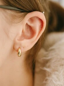 1 Pair 18K Gold Plated S925 Sterling Silver Thick Small Huggie Hoop Earrings for Women Girls, Chunky Gold Hoop Earrings for Party Daily Birthday, Hypoallergenic Copper Lightweight Jewelry Gift for Friends