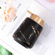 LAOPAO 1pc 11oz Marble Gold And Black Inlaid Ceramic Lotion Dispenser, Soap Pump Bottle For Kitchen And Bathroom, Marble Pattern - Black - View 7