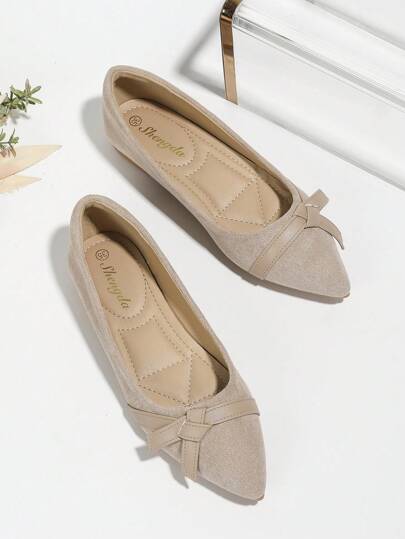 2023 Spring New Arrival Women's Pointed-Toe Flat Shoes With Low Vamp Design, Suitable For Various Occasions, Orange, 1 Pair