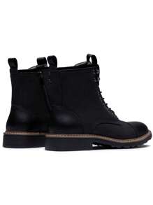 SHOESMALL Men's Fashion Waterproof Motorcycle Black Boots Zipper Casual Boots Chukka PU Leather Black Boots - BMY8038-黑色 - 查看 7