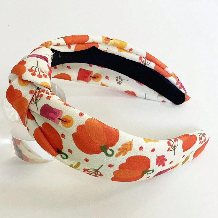 1入女性土耳其南瓜收穫時節休閒時尚海綿結扣髮帶,適用於節日和日常使用