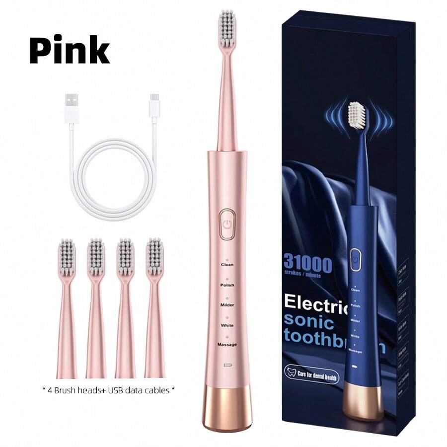 Pink Usb Charge Sonic Electric Toothbrush, Portable Electric Toothbrush, Valentine's Day Gift Package - Pink - View 1