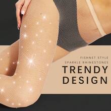 6pcs/set, 3 Skin-color Pairs & 3 Bleach-color Pairs Rhinestone Embellished Fishnet Pantyhose, Perfect For Everyday Wear, Party And Role Play - Multicolor - View 5