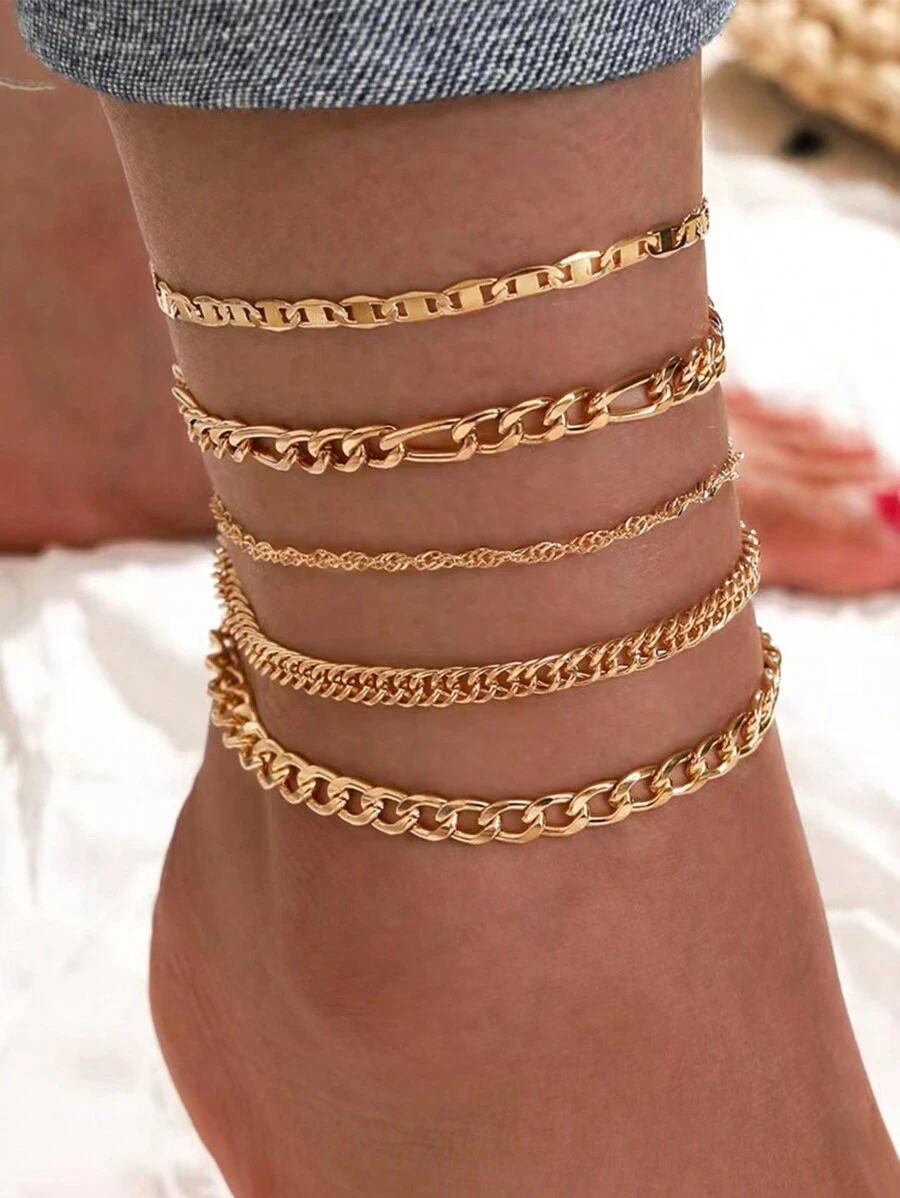 5pcs/set Simple Beach Anklet With Chain Design