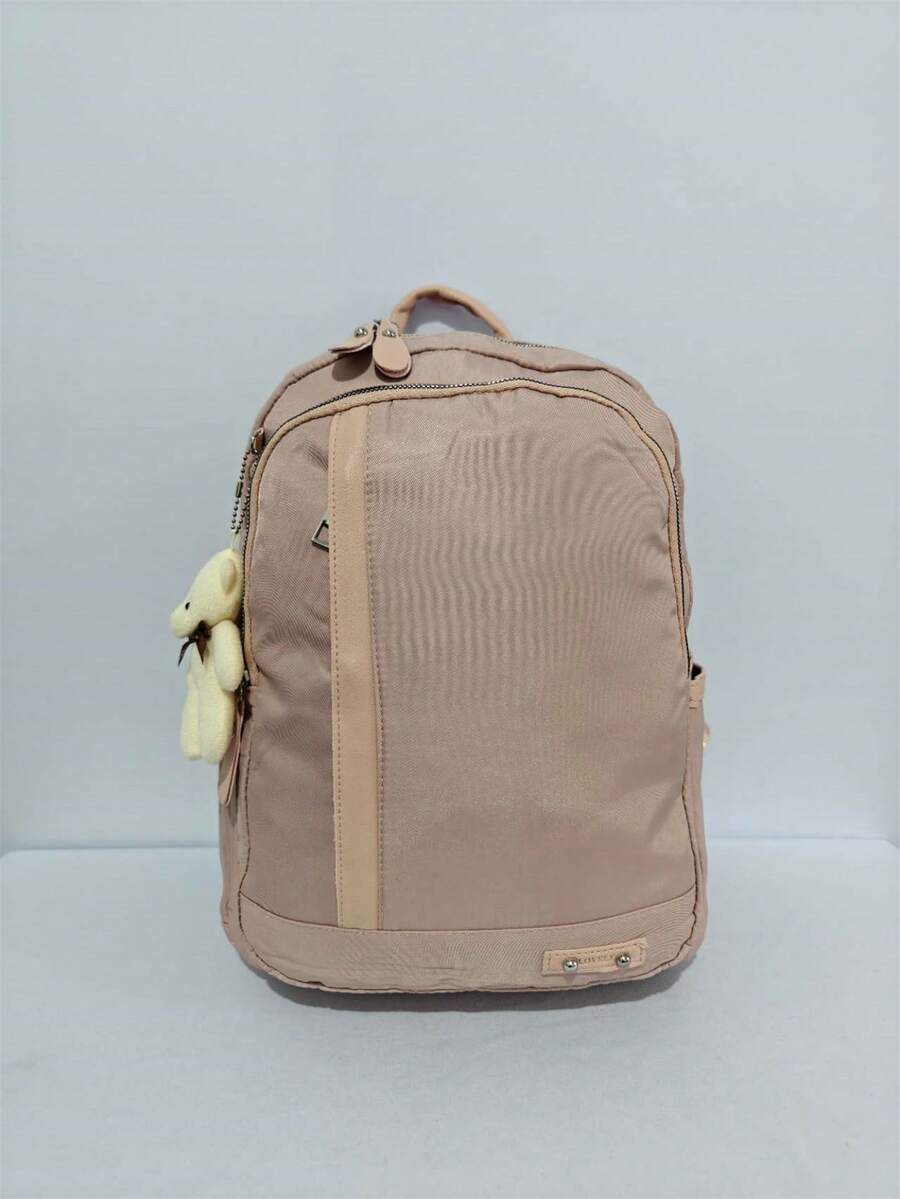 Mochila de nylon casual Feminina / à prova d'água / mochila escolar com bichinho - Rosa chiclete - Visão 1