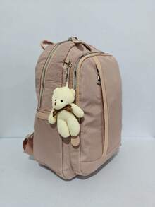 Mochila de nylon casual Feminina / à prova d'água / mochila escolar com bichinho - Rosa chiclete - Visão 2