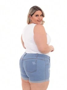 Women Denim Shorts - Rửa nhẹ - Xem 2