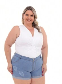 Women Denim Shorts - Rửa nhẹ - Xem 3