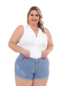 Women Denim Shorts - Rửa nhẹ - Xem 5