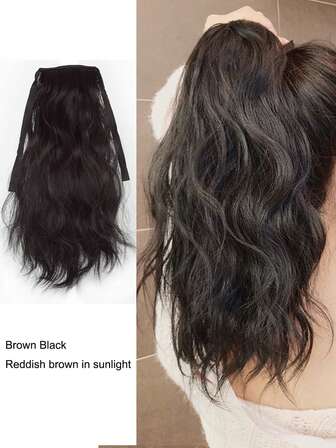 1入組 14 英寸馬尾辮接髮梳子包裹馬尾辮黑棕色繃帶接發女式日常佩戴棕色黑色假髮（黑棕色）