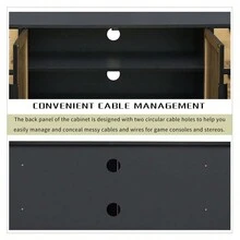 MERAX Elegant Rattan TV Stand For TVs Up To 65", Boho Style Media Console With Adjustable Shelves, Sleek TV Console Table With Wood Grain Surface For Living Room - 鋼灰 - 查看 5