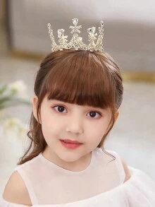 1入組女孩水鑽裝飾王冠設計魅力四射髮箍適用於生日派對 - 金色 - 查看 5