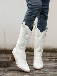 Của phụ nữ Đúng mốt Trắng Phong cách phương Tây Giày ống - trắng - Xem 3