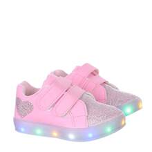 Tenis Infantil Menina Rosa Bebe Coraçao Com Sola de Luzes LED Coloridos que Pisca - Rosa Bebê - Visão 2