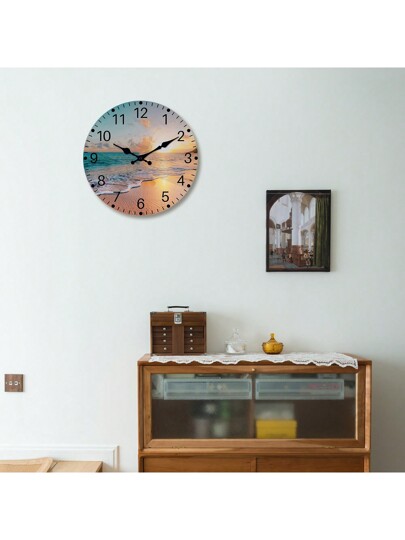 Fresh Wood Board Beach Wand Clock, Atlantic Meets Pacific Water out Compatibility Pattern Silent Round ative Mounted Seaside Resort Yacht Kitchen Bedroom Home Office ation 10 "12" 14 "16" (No Battery),Home ,Room Birthday Graduation Klok Dormitory Back To School view 8