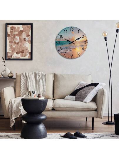 Fresh Wood Board Beach Wand Clock, Atlantic Meets Pacific Water out Compatibility Pattern Silent Round ative Mounted Seaside Resort Yacht Kitchen Bedroom Home Office ation 10 "12" 14 "16" (No Battery),Home ,Room Birthday Graduation Klok Dormitory Back To School view 2