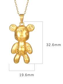 1個時尚熊吊墜不銹鋼項鍊,適合男女日常佩戴 - 金黃色 - 查看 2