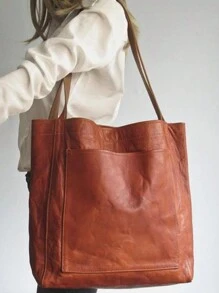 Vintage & Simple Tote Bag, Versatile Handbag Large Capacity Shoulder/Crossbody Bag, Business Casual Bag For Women, Perfect For Office, Business And Work - Brown - View 2