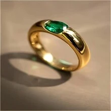 1pc 18k Gold Plated European & American Style Grandmother Green Glass Gemstone Ring With Glossy Surface For Women - Gold - View 4
