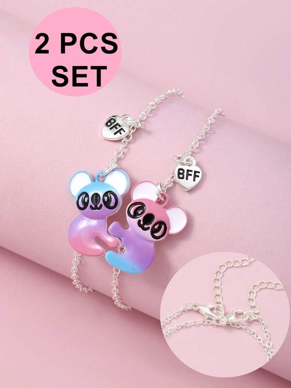 2 Peças/conjunto Pulseiras De Amizade Fofas De Abraço De Coalas Magnéticos Para Meninas Com Coração Ombre E Miçanga De Liga, Pulseiras De Melhores Amigos Para Sempre, Ótima Opção De Presente