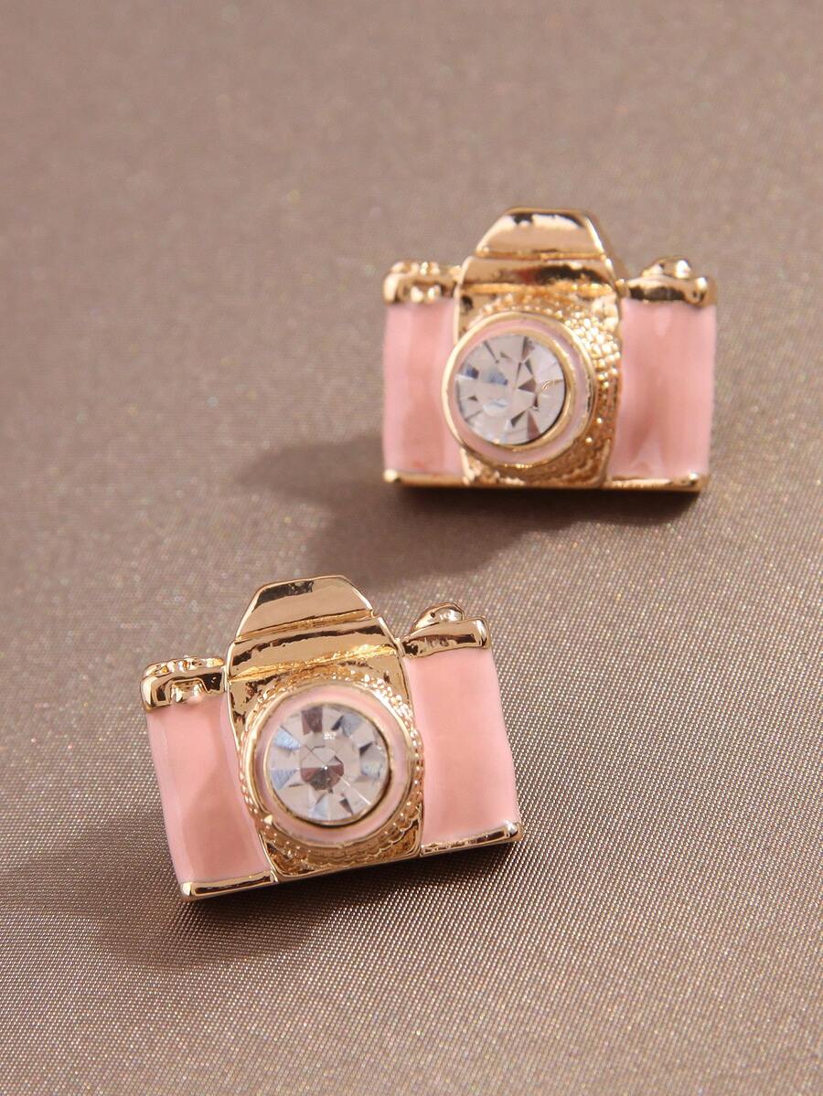 1 Par De Aretes Con Forma De Cámara Creativa - Rosa - Ver 1