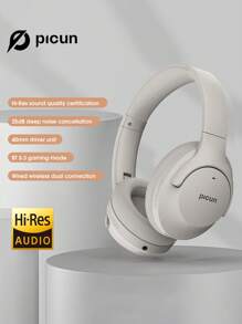 Picun 混合主动降噪耳机，内置麦克风，100 小时播放时间，高分辨率音频和深沉低音，无线可折叠耳机，适用于旅行、家庭、办公室、健身房 - 灰色 - 查看 10