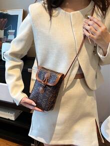 Ladies' Shoulder And Cross-Body Bag With Letter Pattern - Coffee Brown - View 8