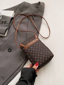 Ladies' Shoulder And Cross-Body Bag With Letter Pattern - Coffee Brown - View 3