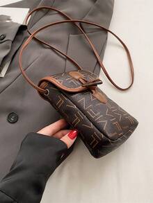 Ladies' Shoulder And Cross-Body Bag With Letter Pattern - Coffee Brown - View 5